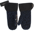 Dolce & Gabbana Gray Wool Shearling Studded Blue Leopard Gloves - Zeiniez