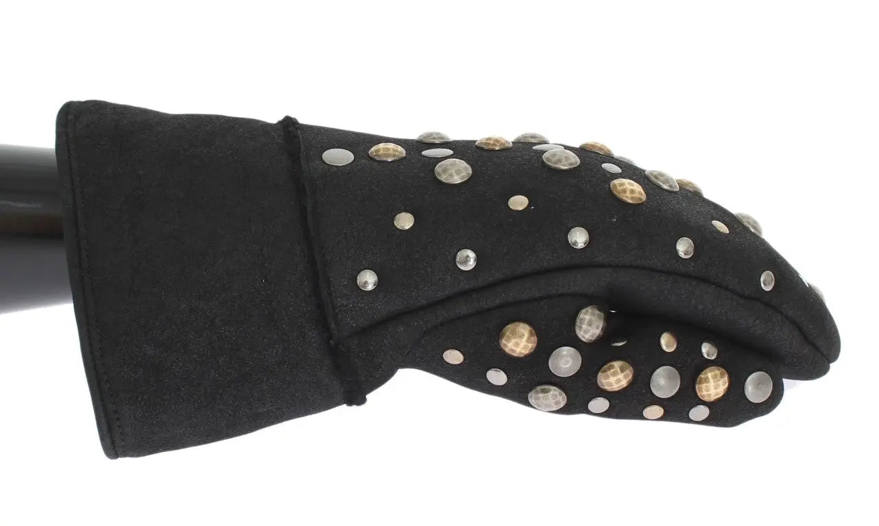 Dolce & Gabbana Gray Wool Shearling Studded Gloves - Zeiniez