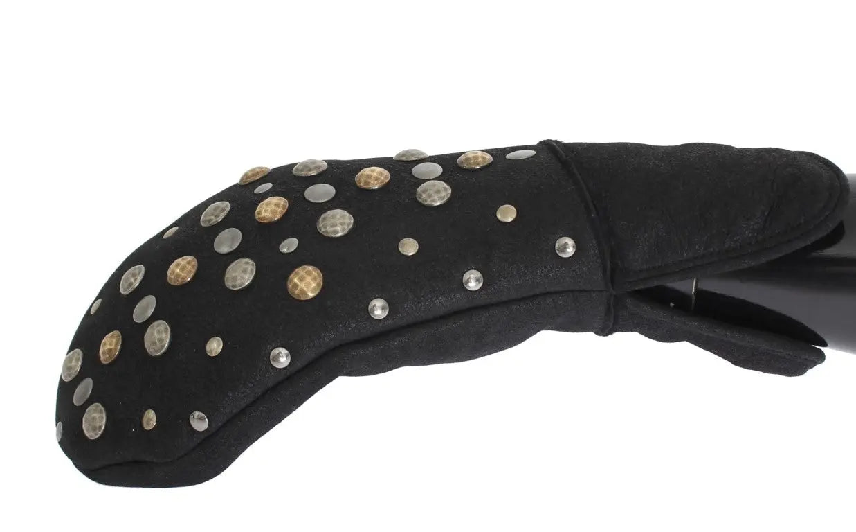 Dolce & Gabbana Gray Wool Shearling Studded Gloves - Zeiniez