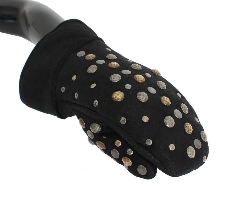 Dolce & Gabbana Gray Wool Shearling Studded Gloves - Zeiniez
