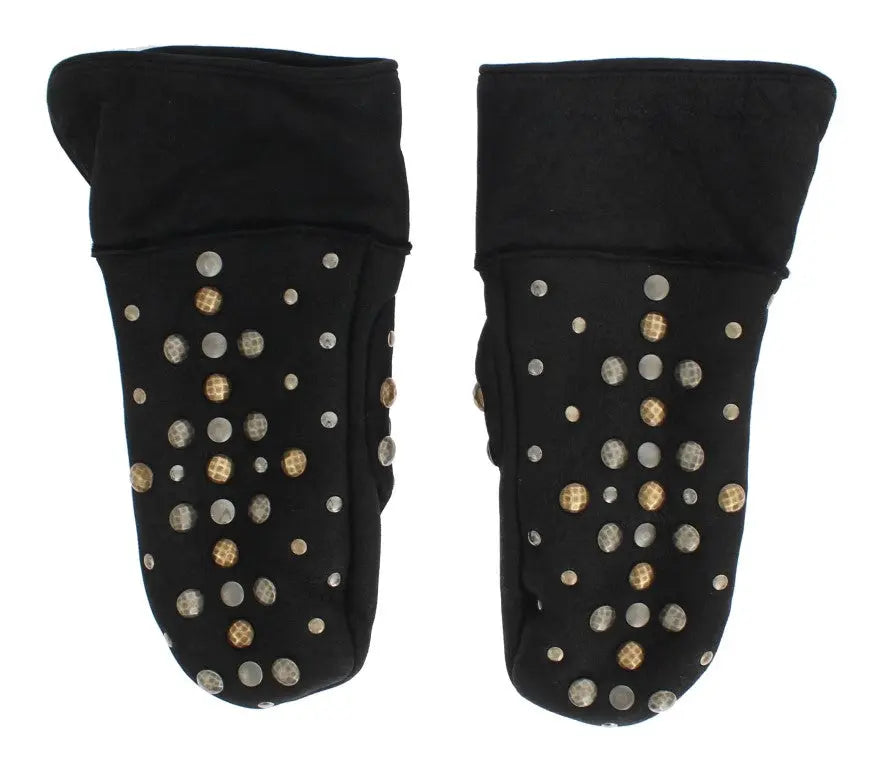 Dolce & Gabbana Gray Wool Shearling Studded Gloves - Zeiniez