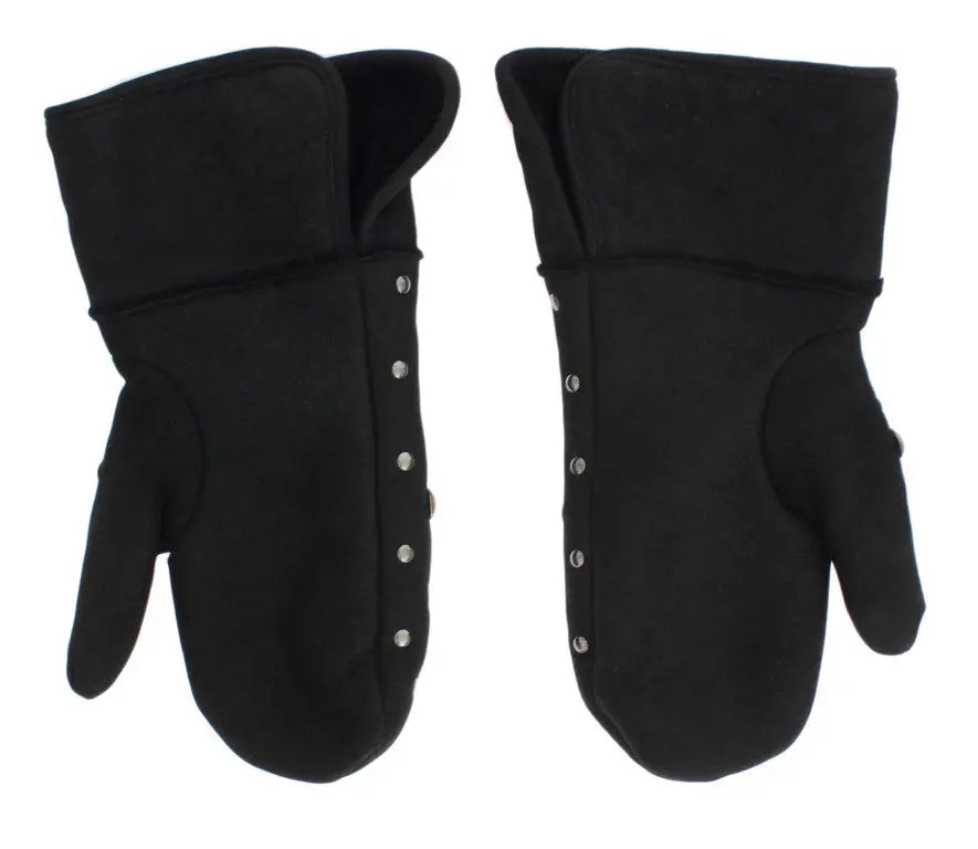 Dolce & Gabbana Gray Wool Shearling Studded Gloves - Zeiniez