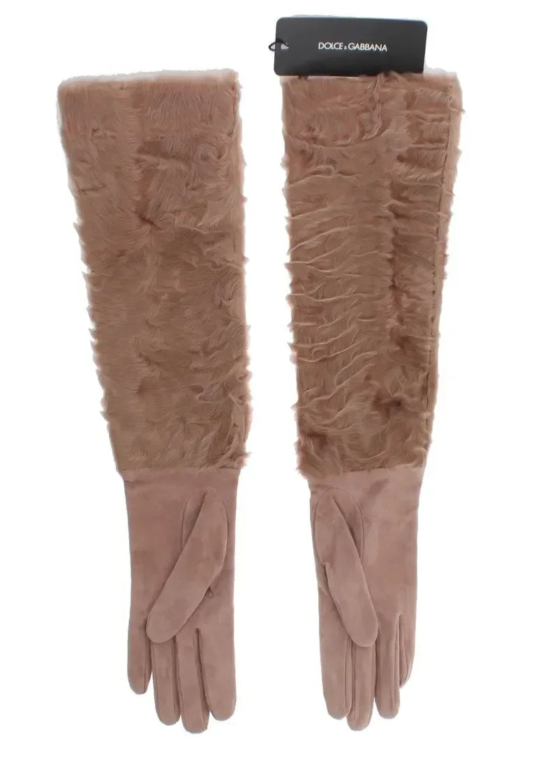 Dolce & Gabbana Beige Suede Xiangao Fur Elbow Gloves - Zeiniez