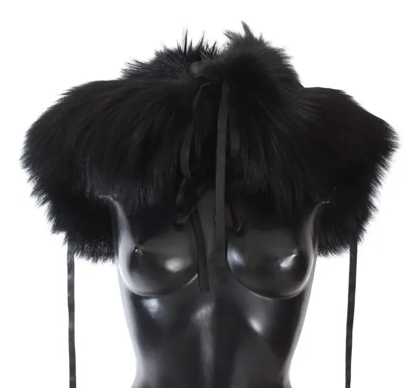 Dolce & Gabbana Black Fox Fur Shoulder Wrap Cover Collar Scarf - Zeiniez