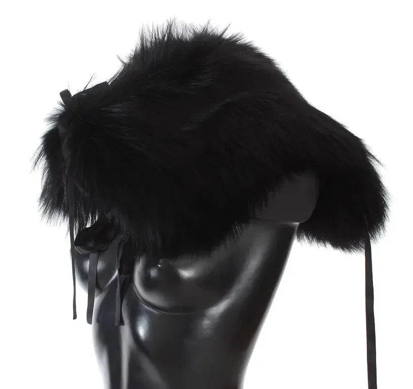 Dolce & Gabbana Black Fox Fur Shoulder Wrap Cover Collar Scarf - Zeiniez