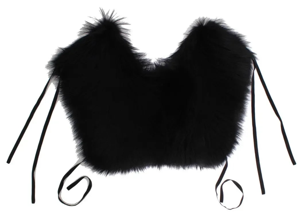 Dolce & Gabbana Black Fox Fur Shoulder Wrap Cover Collar Scarf - Zeiniez