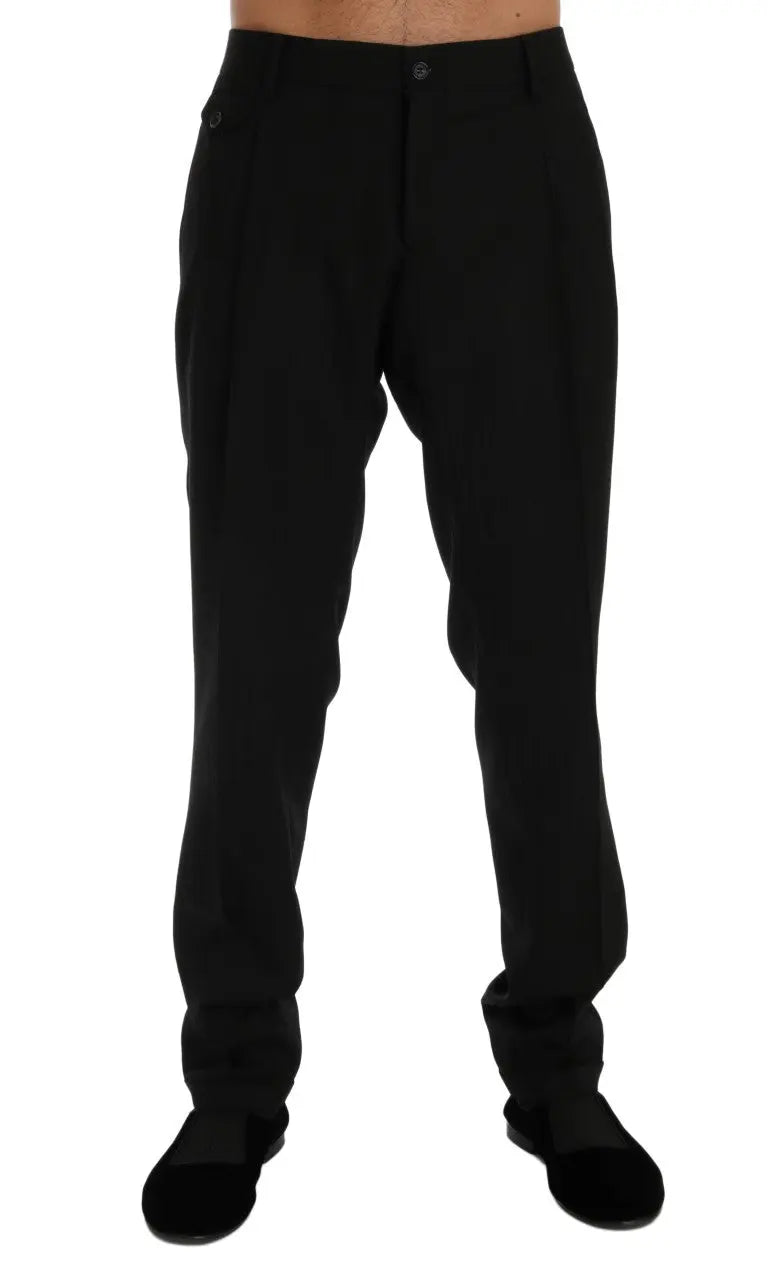 Dolce & Gabbana Black Striped Wool Stretch Pants - Zeiniez