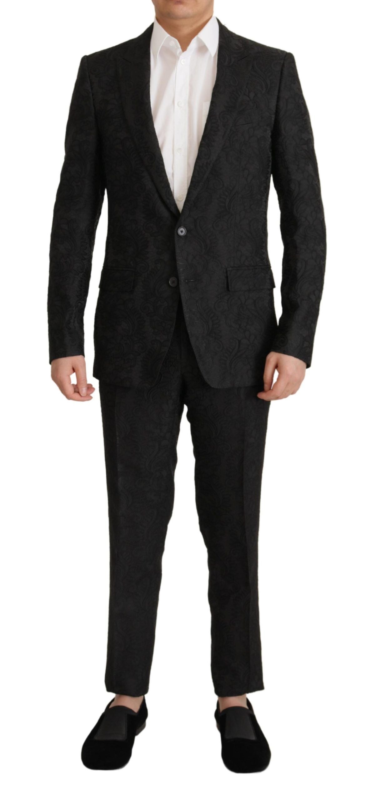 Dolce & Gabbana Black Brocade Formal 2 Piece MARTINI Suit - Zeiniez