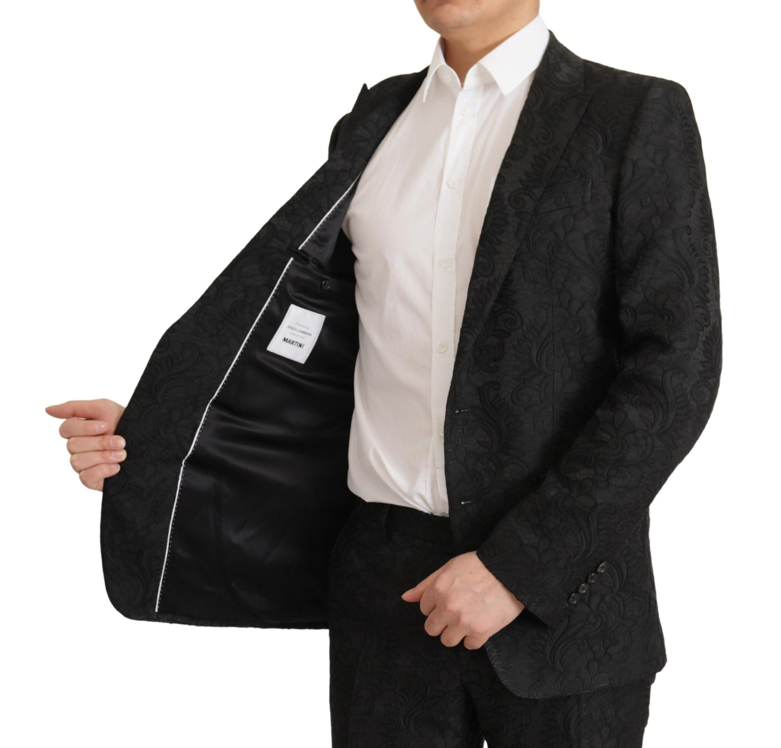 Dolce & Gabbana Black Brocade Formal 2 Piece MARTINI Suit - Zeiniez