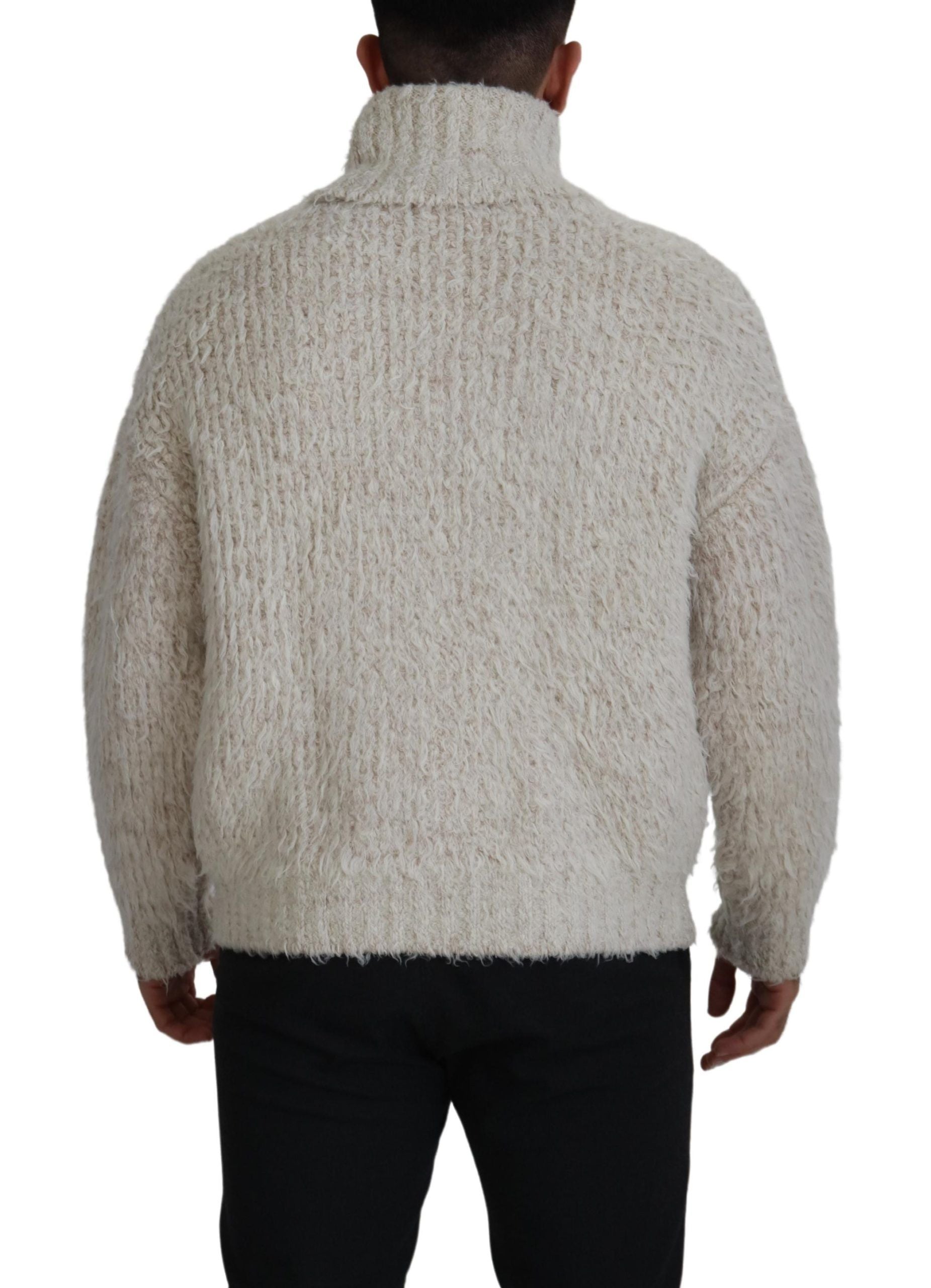 Dolce & Gabbana Cream Wool Knit Turtleneck Pullover Sweater - Zeiniez