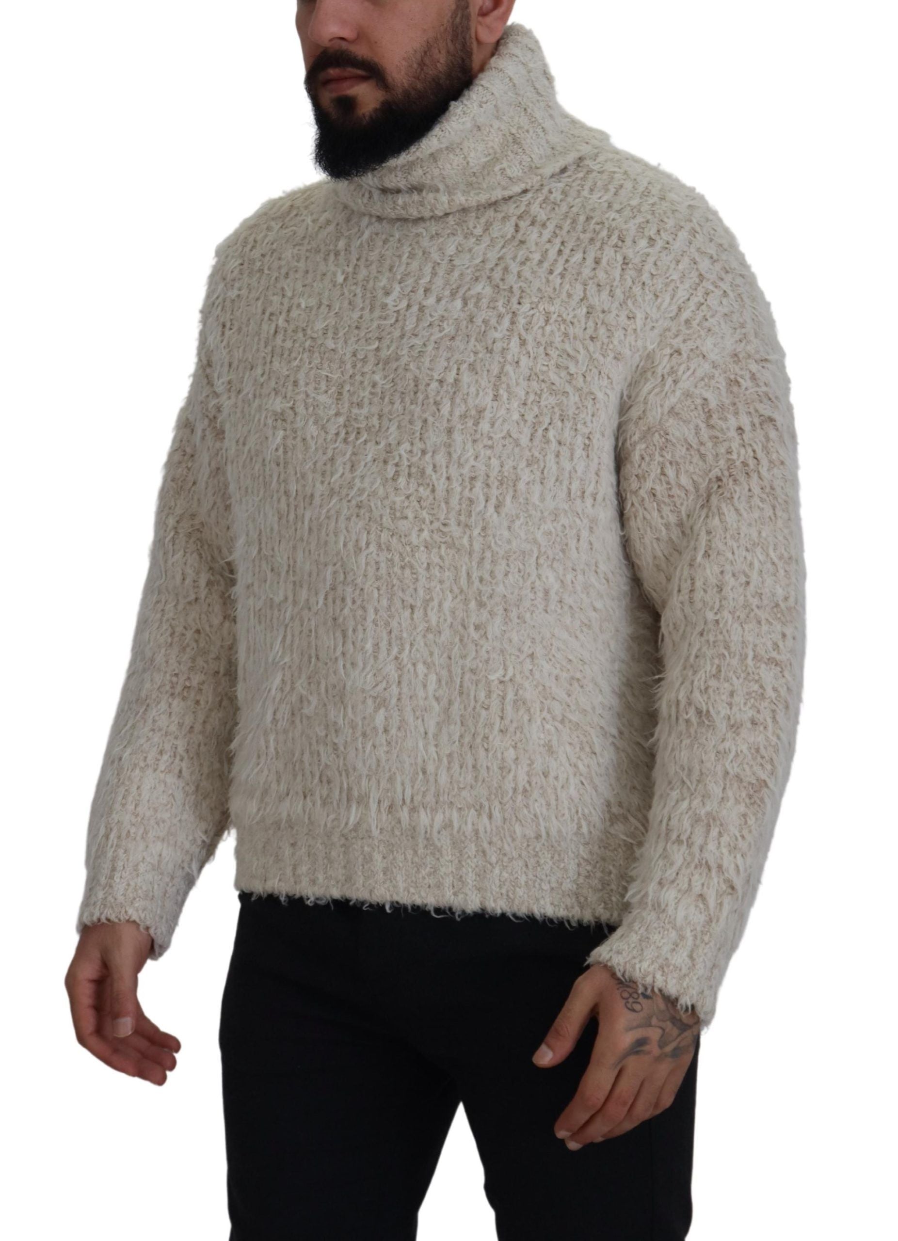 Dolce & Gabbana Cream Wool Knit Turtleneck Pullover Sweater - Zeiniez