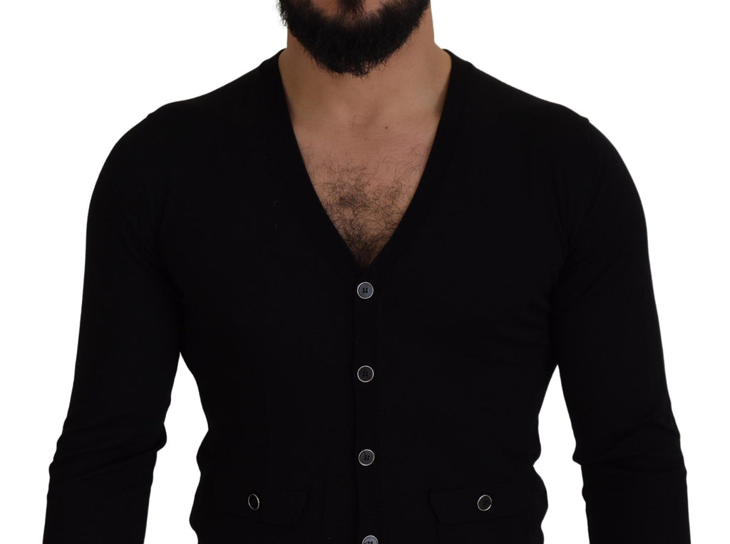 Dolce & Gabbana Black Wool Button Down Cardigan Sweater - Zeiniez