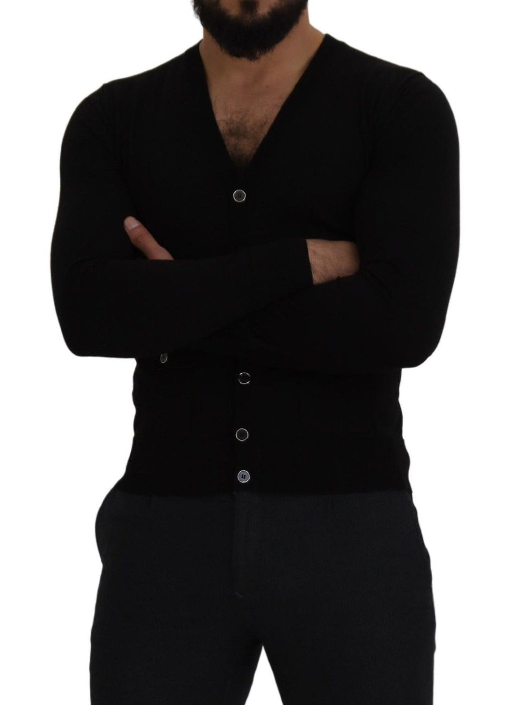 Dolce & Gabbana Black Wool Button Down Cardigan Sweater - Zeiniez