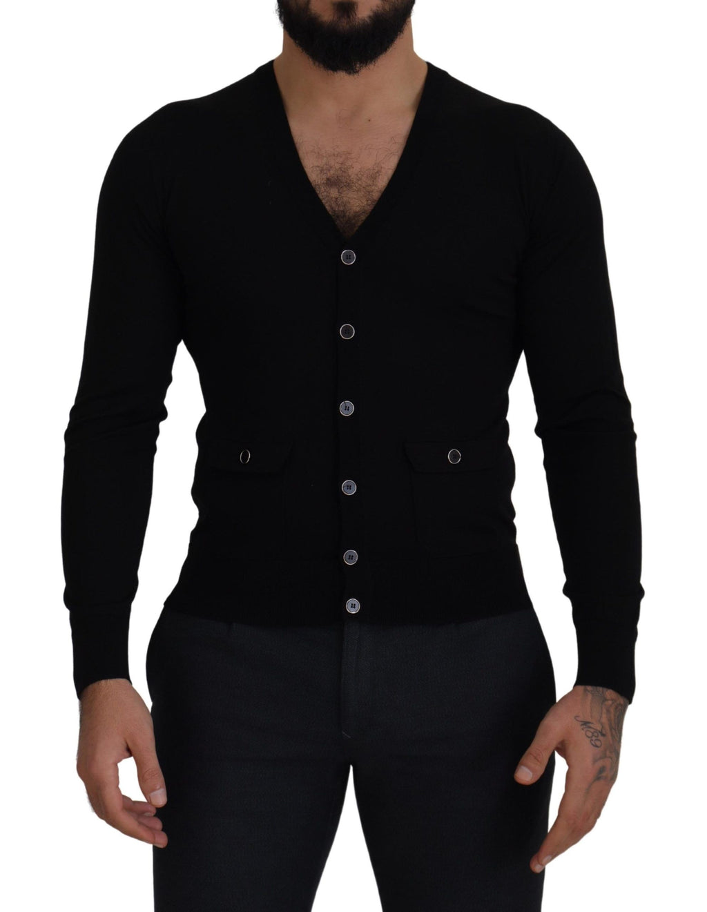 Dolce & Gabbana Black Wool Button Down Cardigan Sweater - Zeiniez