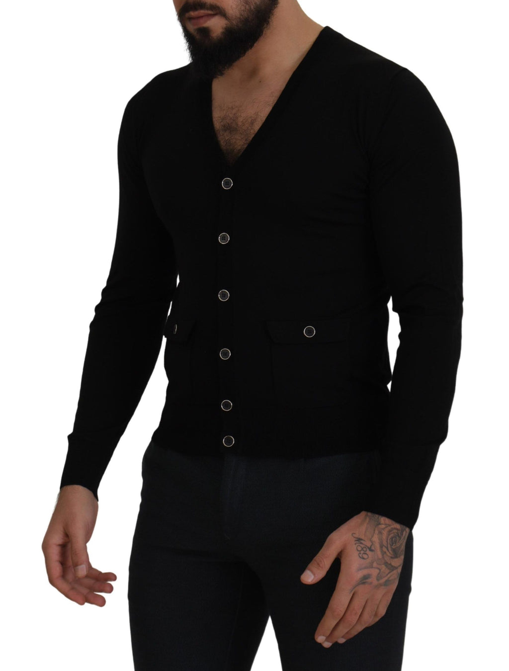 Dolce & Gabbana Black Wool Button Down Cardigan Sweater - Zeiniez