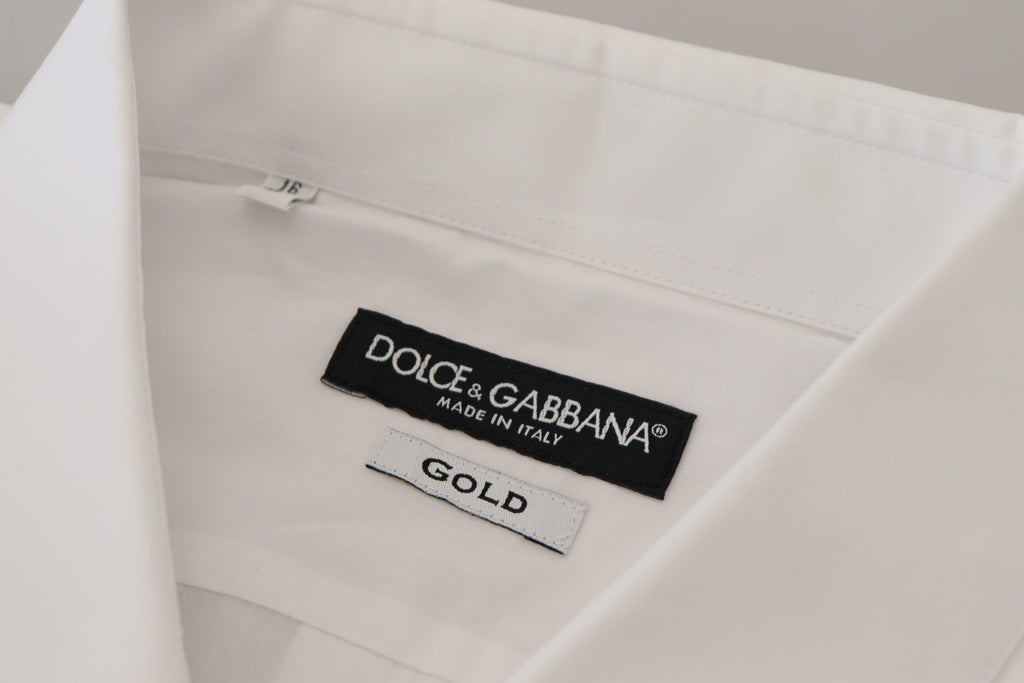 Dolce & Gabbana White Cotton Peacock Feather Formal GOLD Shirt - Zeiniez