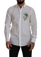 Dolce & Gabbana White Cotton Peacock Feather Formal GOLD Shirt - Zeiniez
