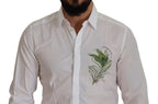 Dolce & Gabbana White Cotton Peacock Feather Formal GOLD Shirt - Zeiniez