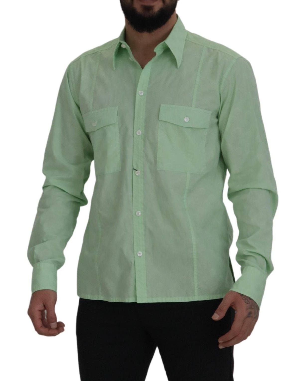 Dolce & Gabbana Mint Green Long Sleeves Button Down Shirt - Zeiniez