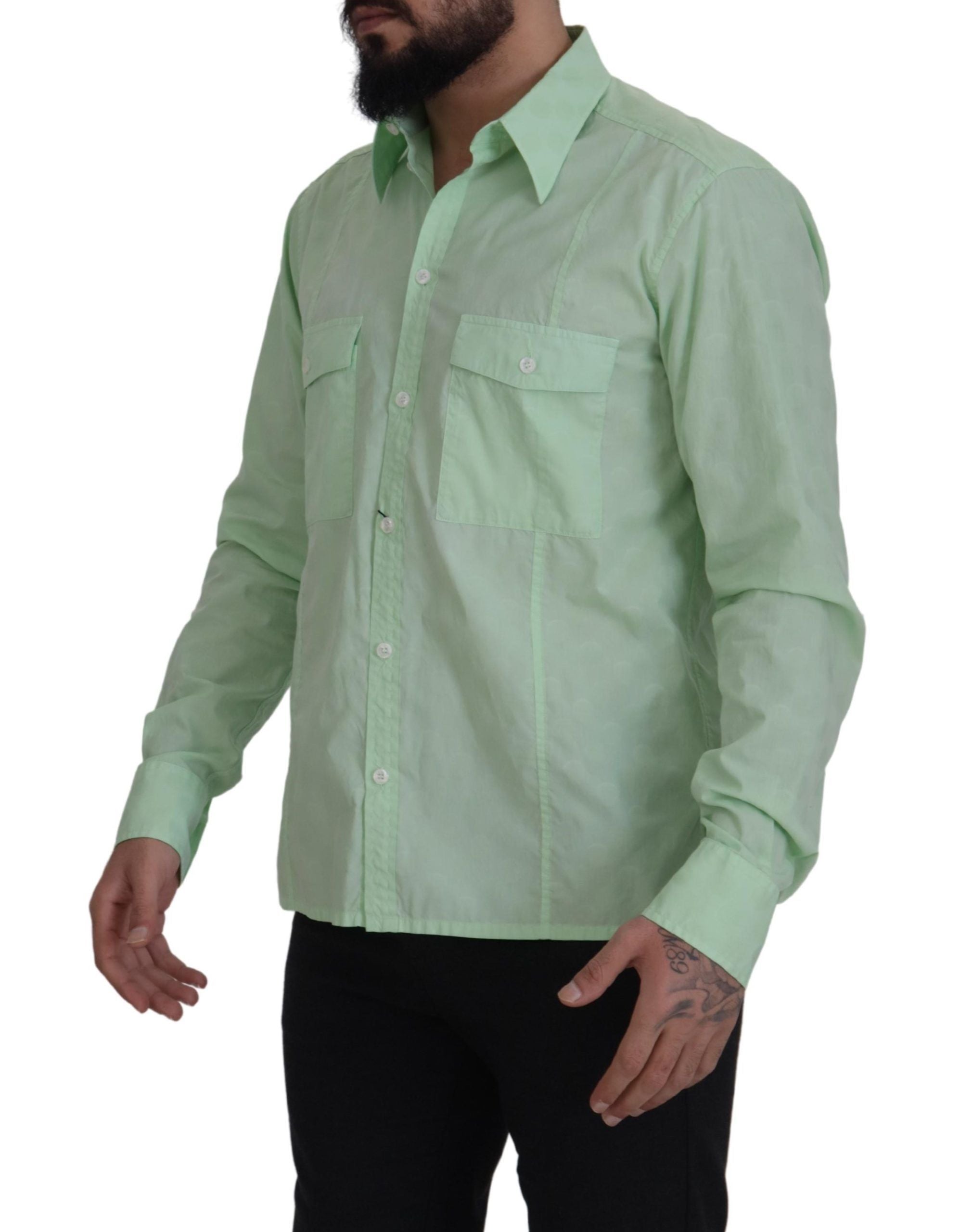 Dolce & Gabbana Mint Green Long Sleeves Button Down Shirt - Zeiniez