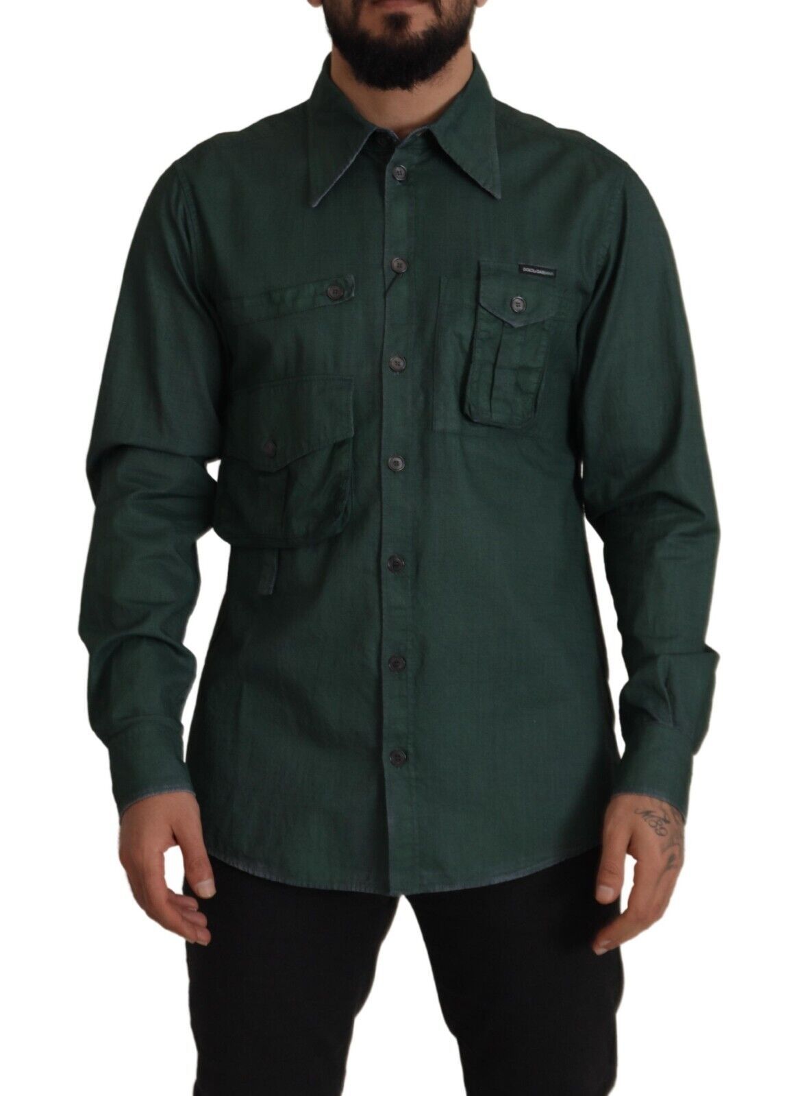 Dolce & Gabbana Dark Green Button Down Long Sleeves Shirt - Zeiniez