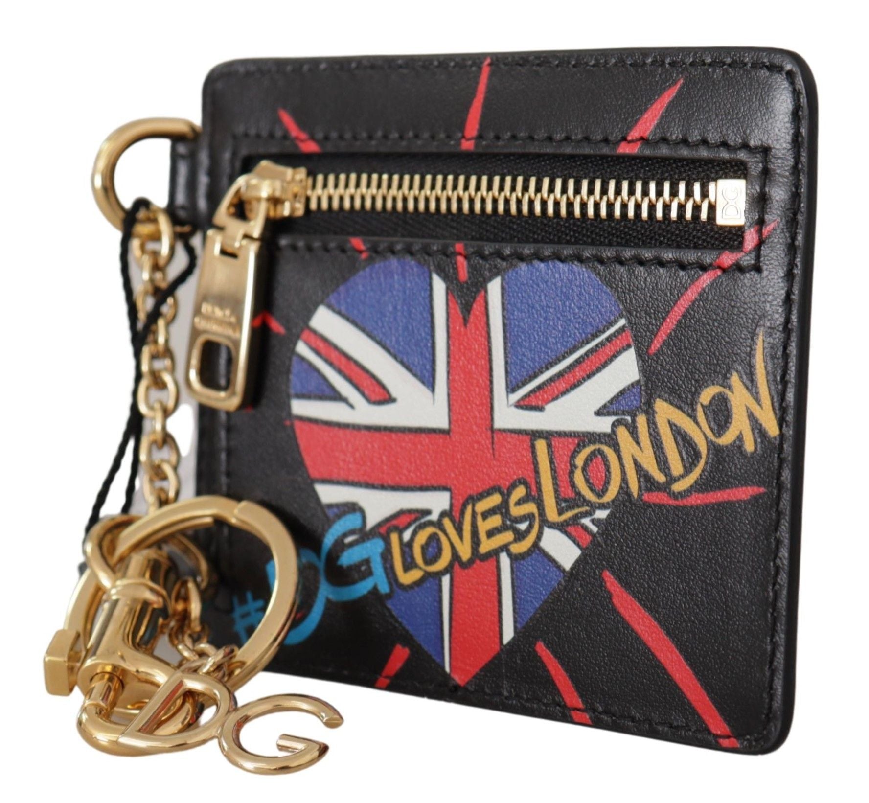 Dolce & Gabbana Black Leather #DGLovesLondon Keyring Cardholder Coin Case - Zeiniez