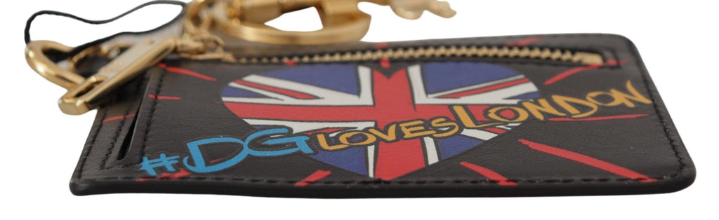 Dolce & Gabbana Black Leather #DGLovesLondon Keyring Cardholder Coin Case - Zeiniez