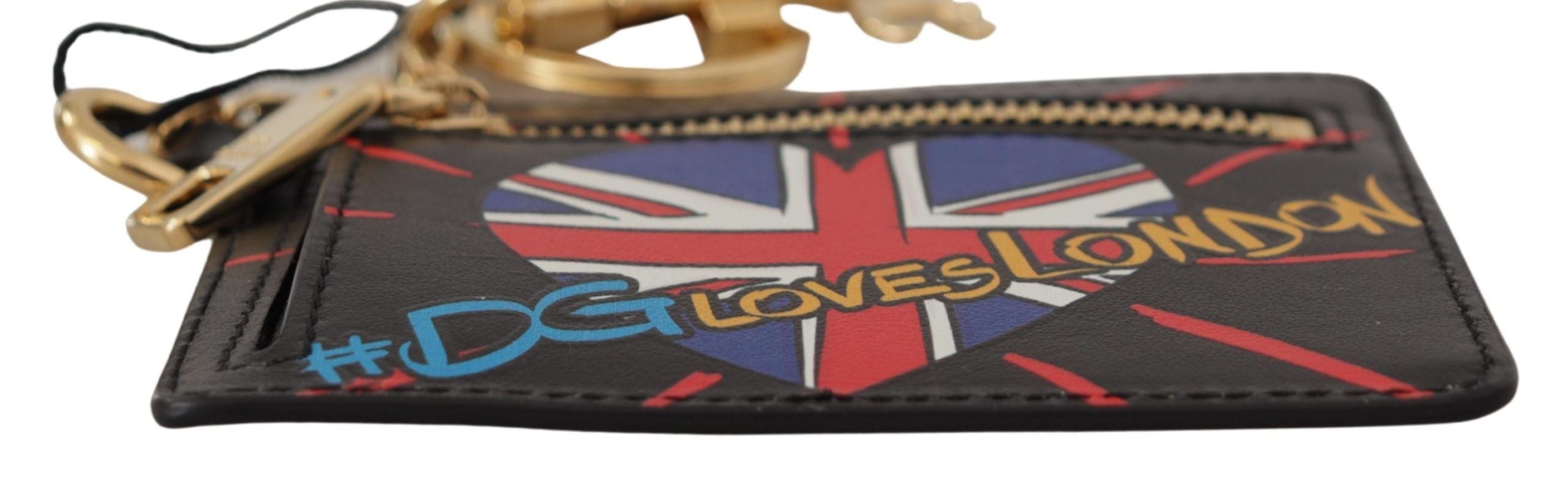 Dolce & Gabbana Black Leather #DGLovesLondon Keyring Cardholder Coin Case - Zeiniez