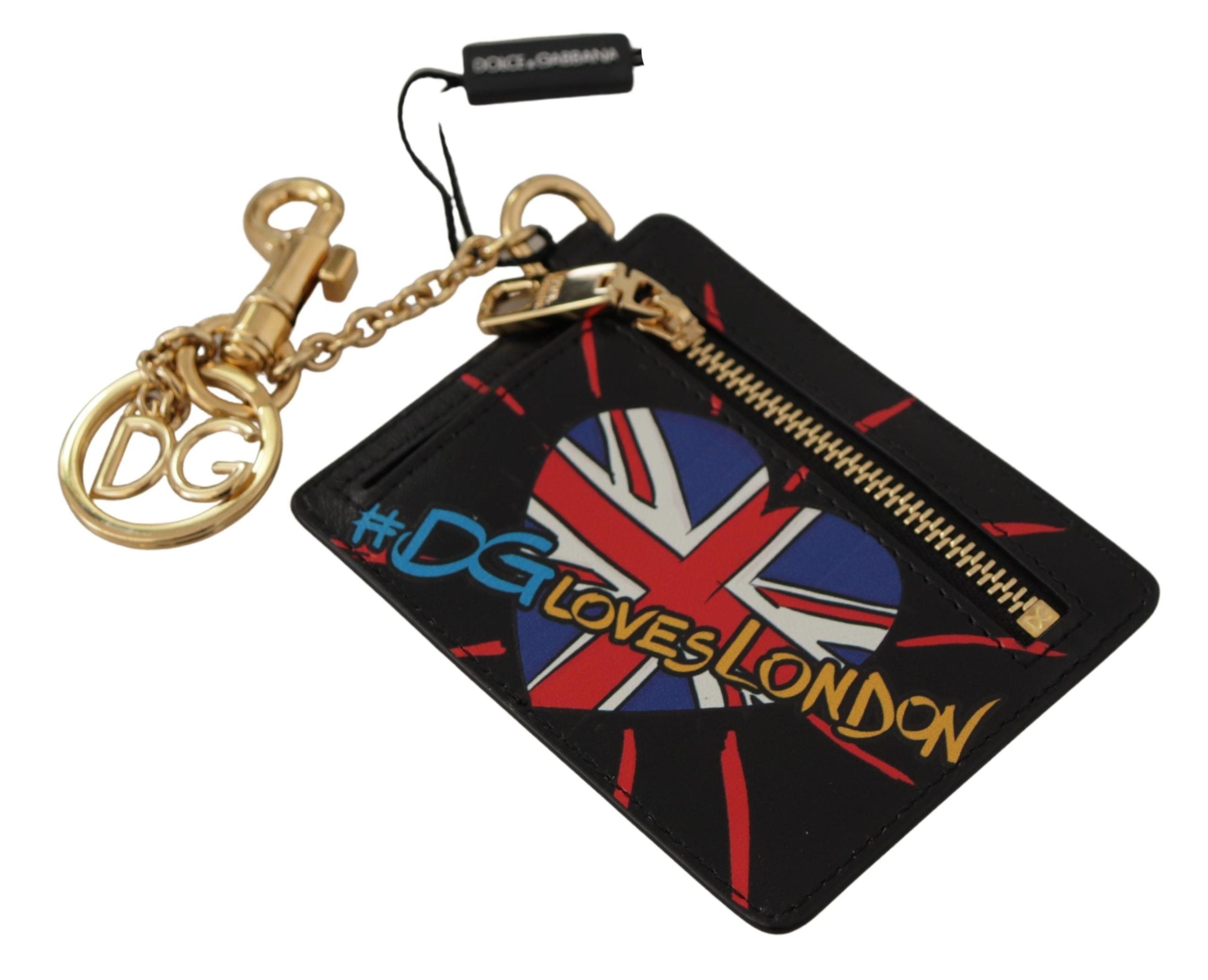 Dolce & Gabbana Black Leather #DGLovesLondon Keyring Cardholder Coin Case - Zeiniez