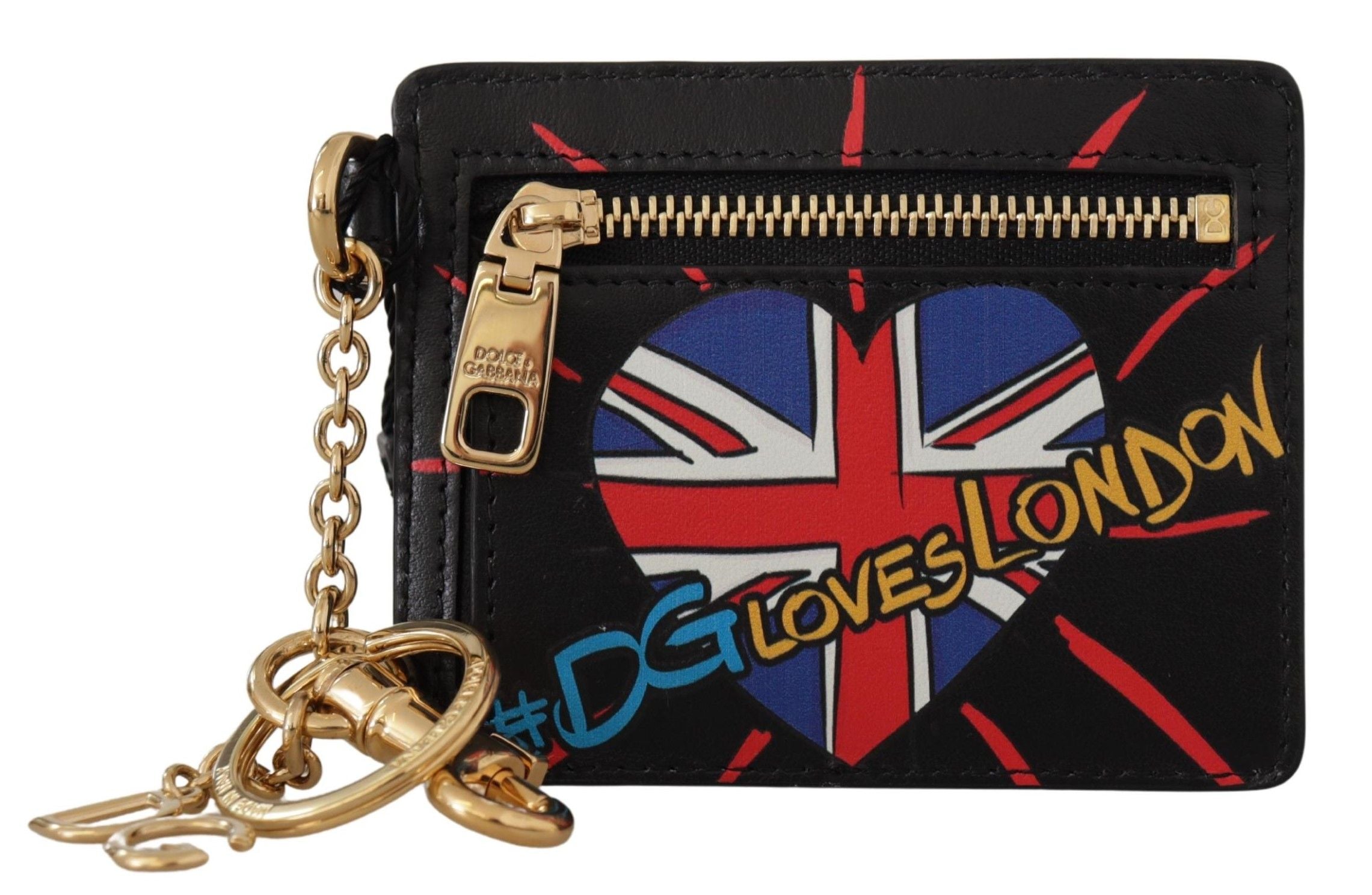 Dolce & Gabbana Black Leather #DGLovesLondon Keyring Cardholder Coin Case - Zeiniez