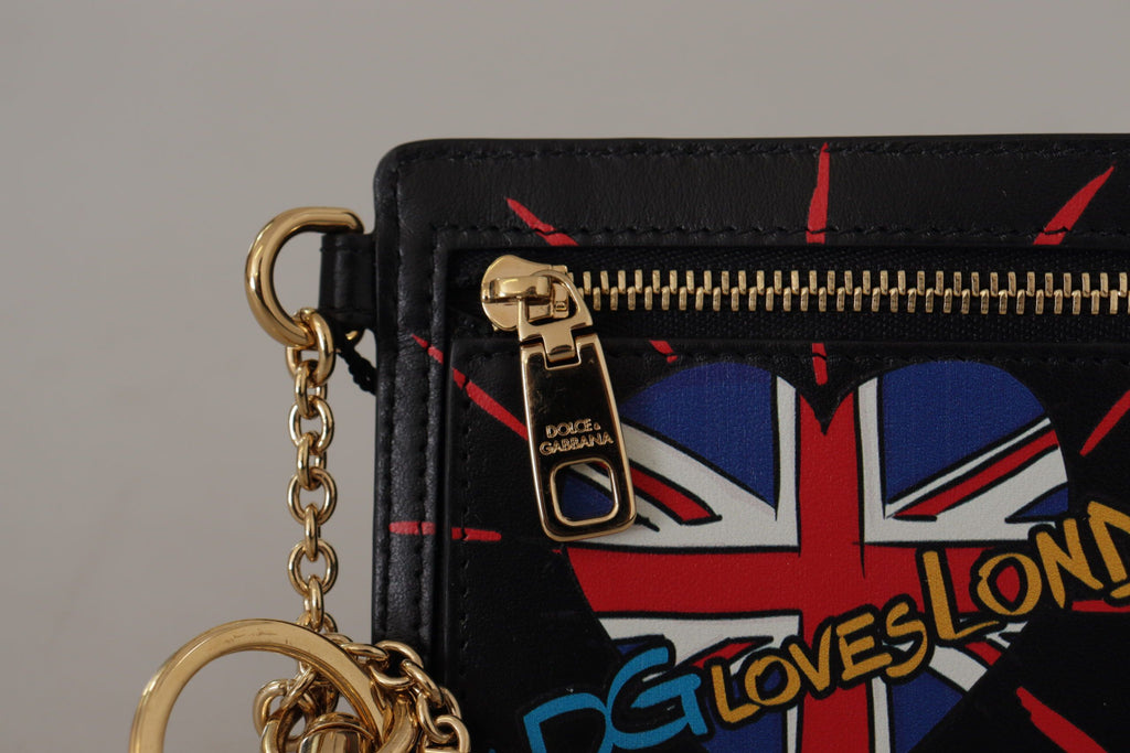 Dolce & Gabbana Black Leather #DGLovesLondon Keyring Cardholder Coin Case - Zeiniez