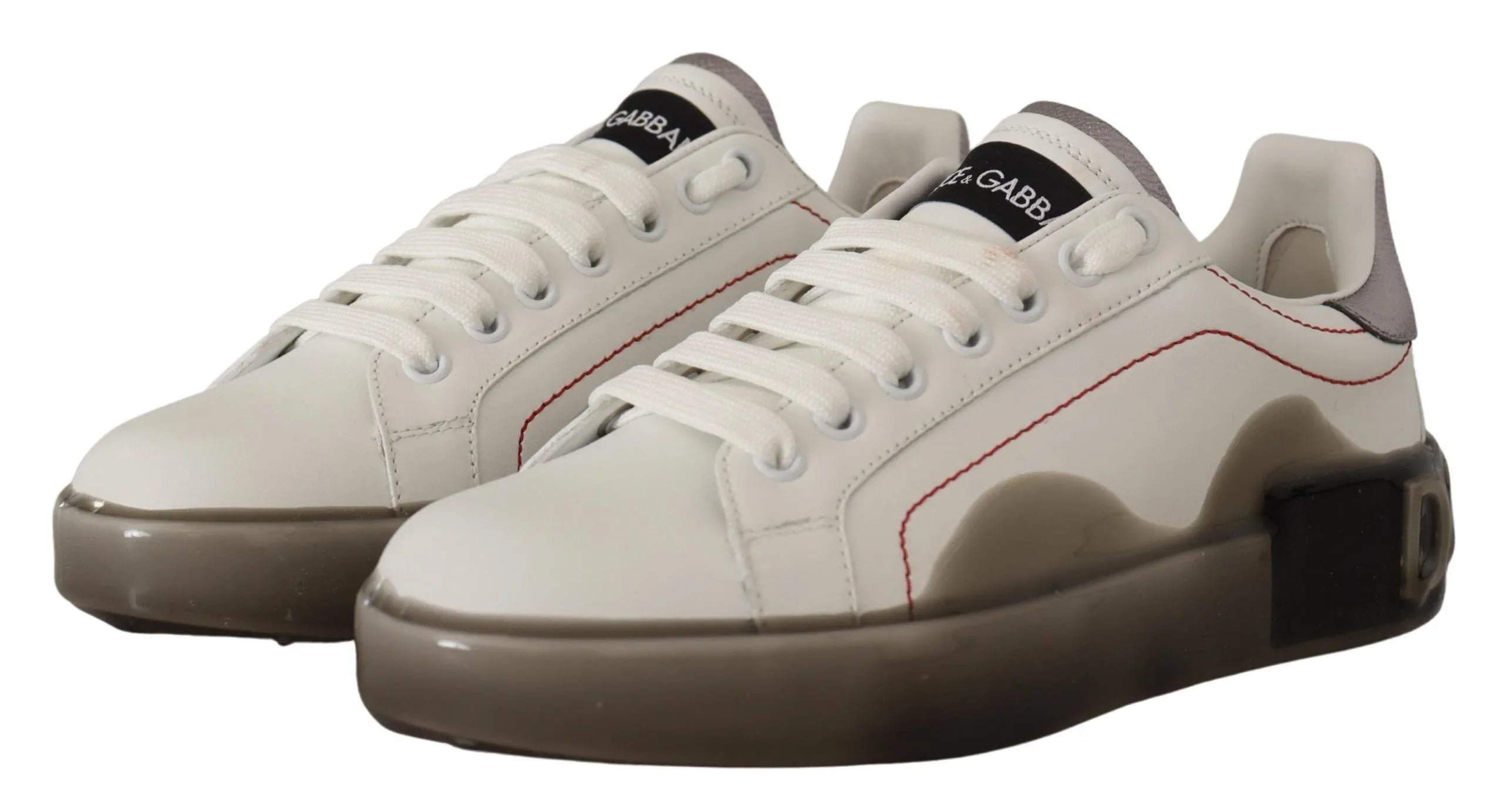 Dolce & Gabbana White Leather Shoes Womens Logo Portofino Sneakers - Zeiniez