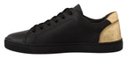 Dolce & Gabbana Black Gold Leather Low Top Sneakers Womens Shoes - Zeiniez