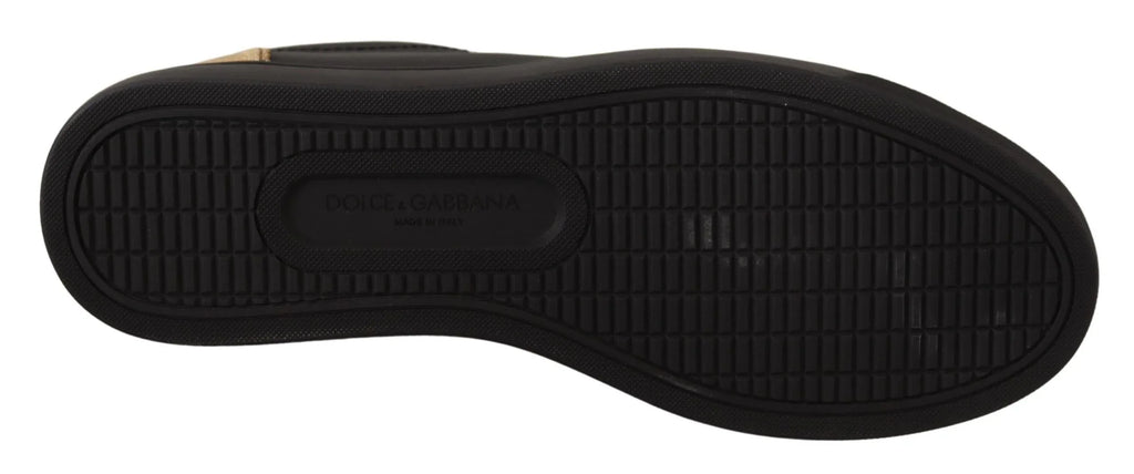 Dolce & Gabbana Black Gold Leather Low Top Sneakers Womens Shoes - Zeiniez