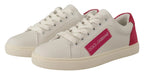 Dolce & Gabbana White Pink Leather Low Top Sneakers Womens Shoes - Zeiniez