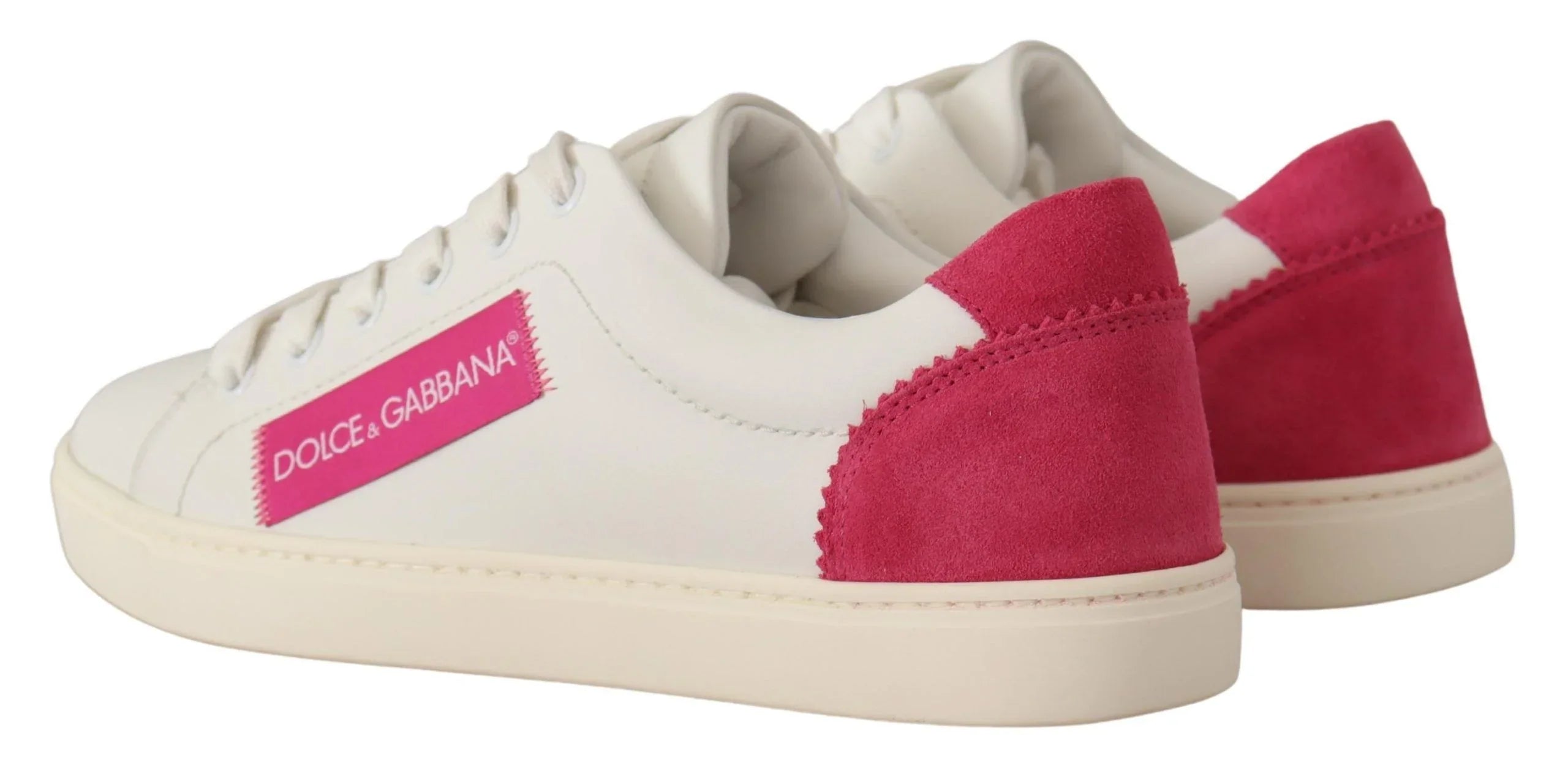 Dolce & Gabbana White Pink Leather Low Top Sneakers Womens Shoes - Zeiniez