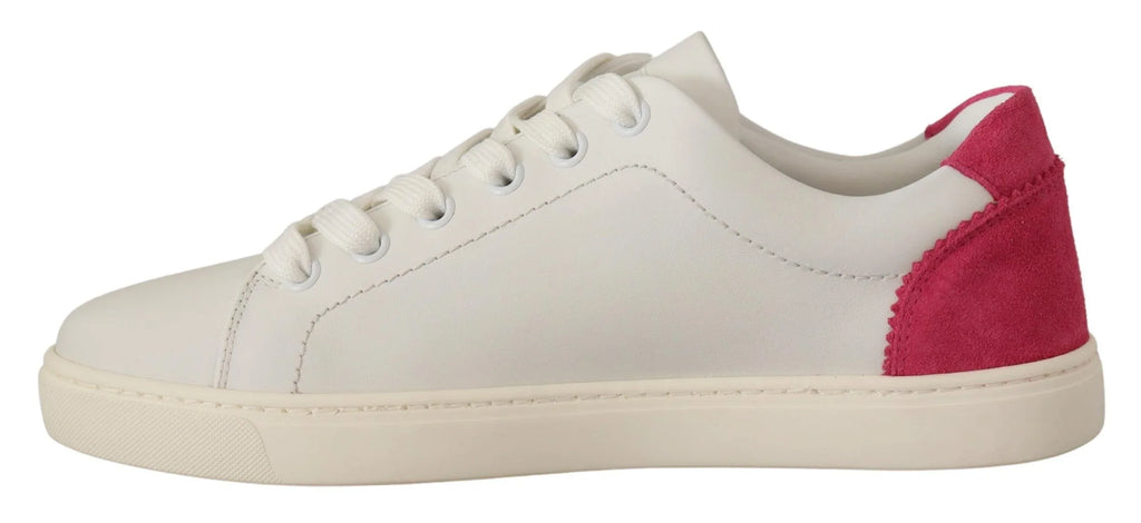 Dolce & Gabbana White Pink Leather Low Top Sneakers Womens Shoes - Zeiniez