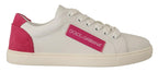 Dolce & Gabbana White Pink Leather Low Top Sneakers Womens Shoes - Zeiniez