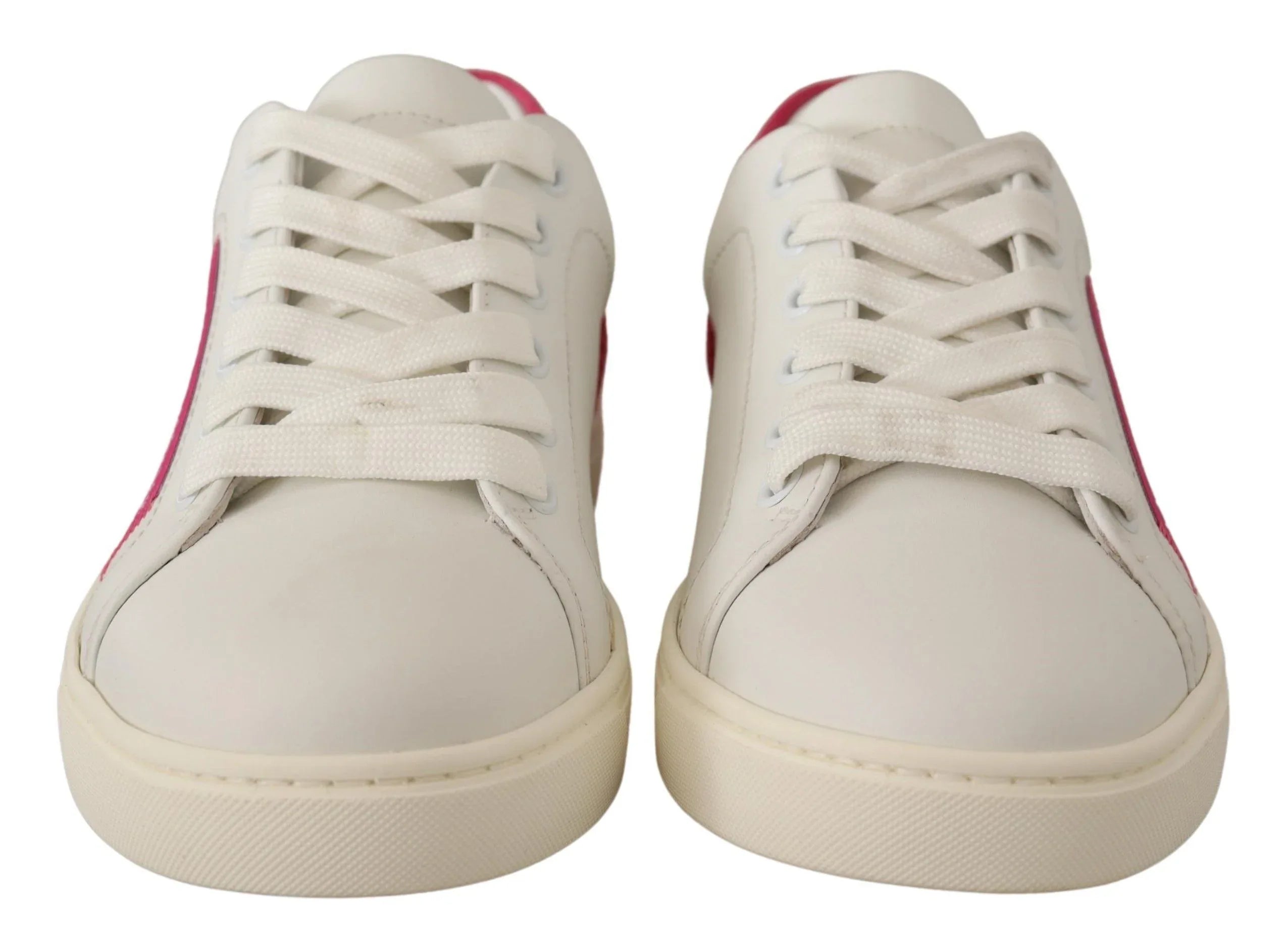 Dolce & Gabbana White Pink Leather Low Top Sneakers Womens Shoes - Zeiniez
