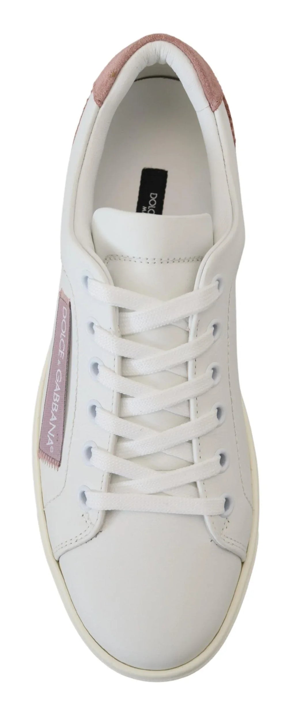 Dolce & Gabbana White Pink Leather Low Top Sneakers Shoes - Zeiniez