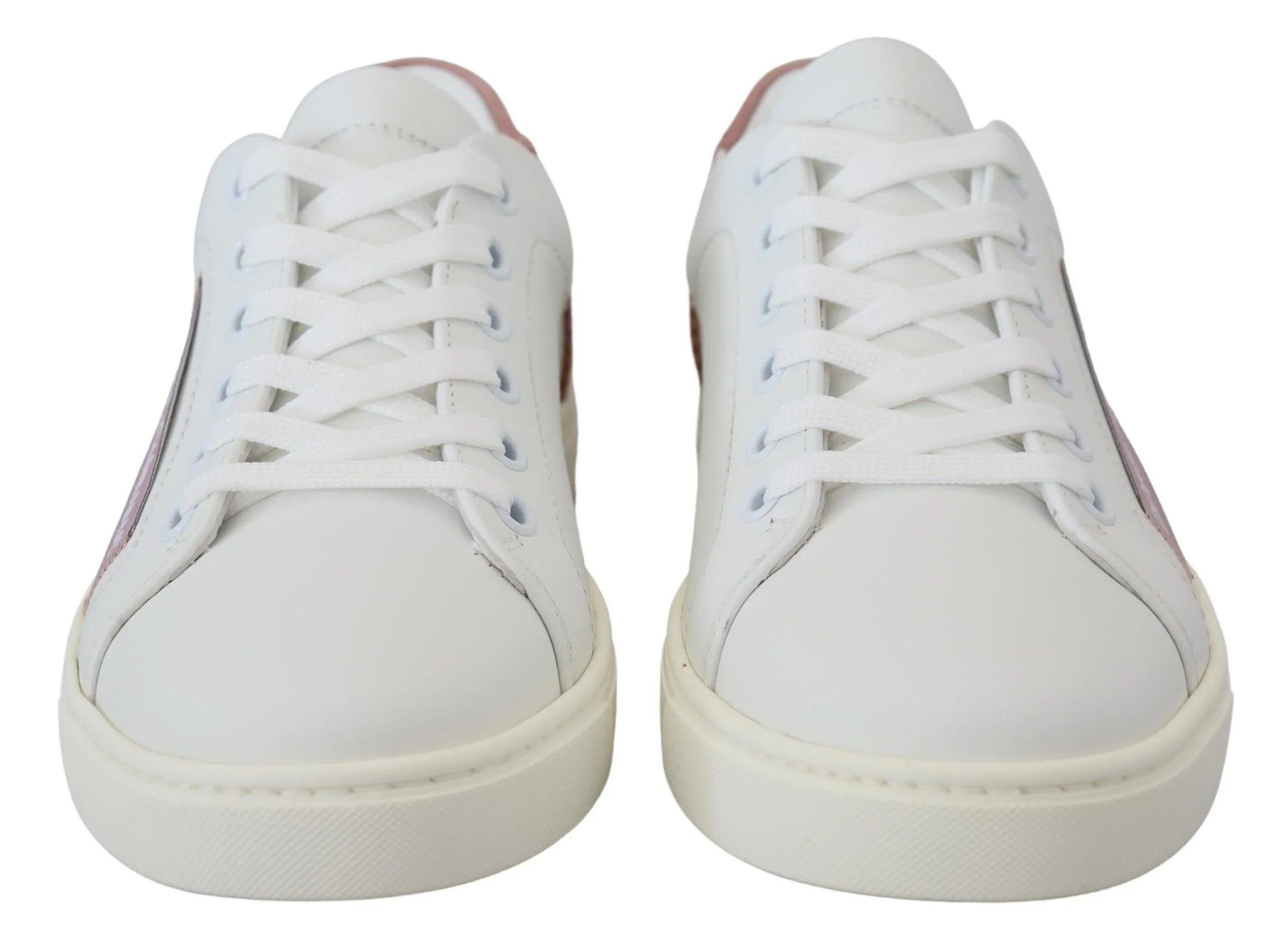 Dolce & Gabbana White Pink Leather Low Top Sneakers Shoes - Zeiniez