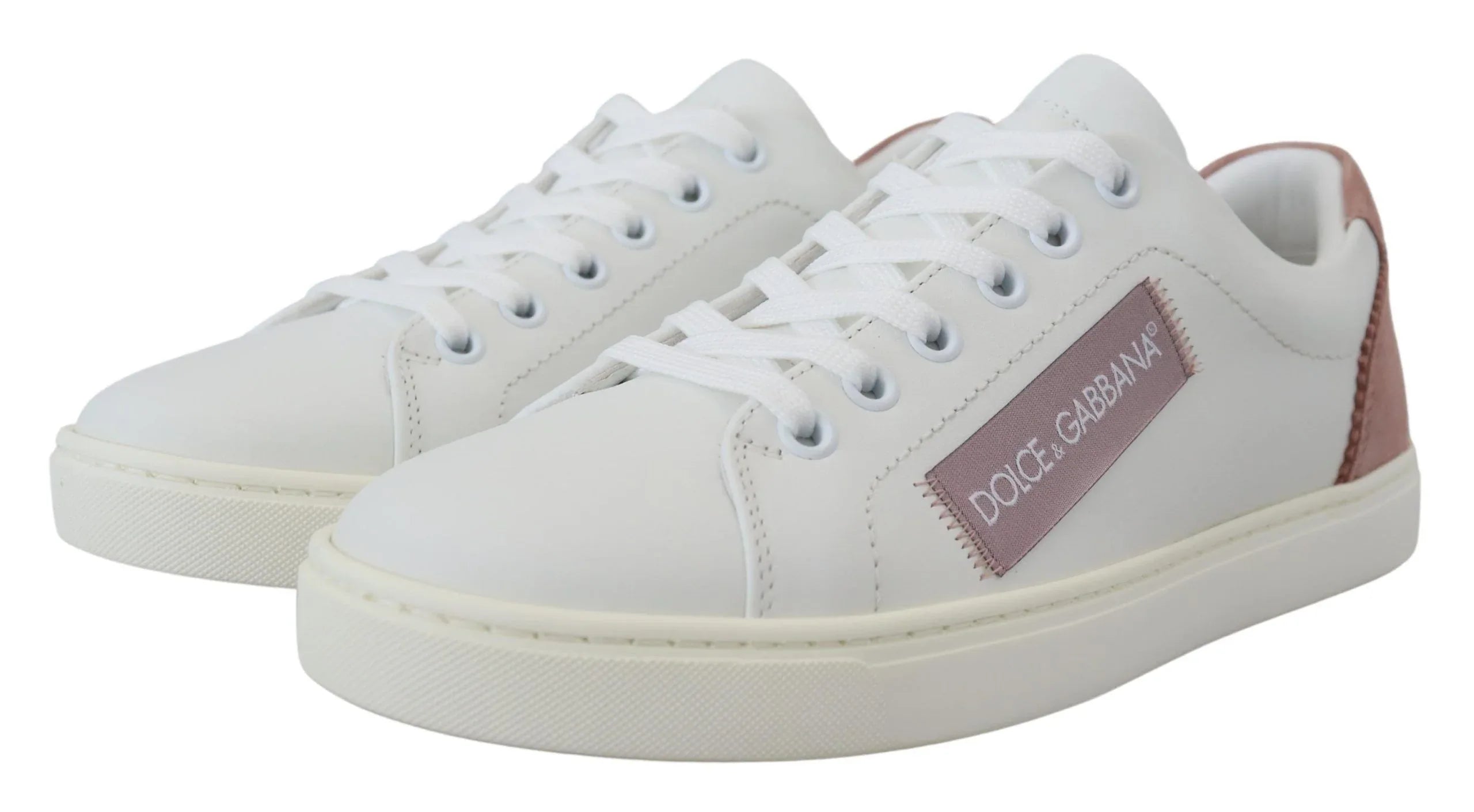 Dolce & Gabbana White Pink Leather Low Top Sneakers Shoes - Zeiniez