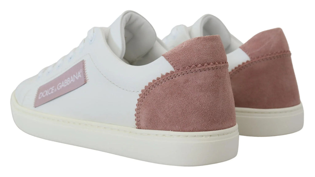 Dolce & Gabbana White Pink Leather Low Top Sneakers Shoes - Zeiniez