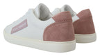Dolce & Gabbana White Pink Leather Low Top Sneakers Shoes - Zeiniez