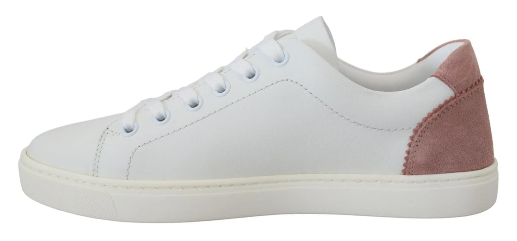 Dolce & Gabbana White Pink Leather Low Top Sneakers Shoes - Zeiniez