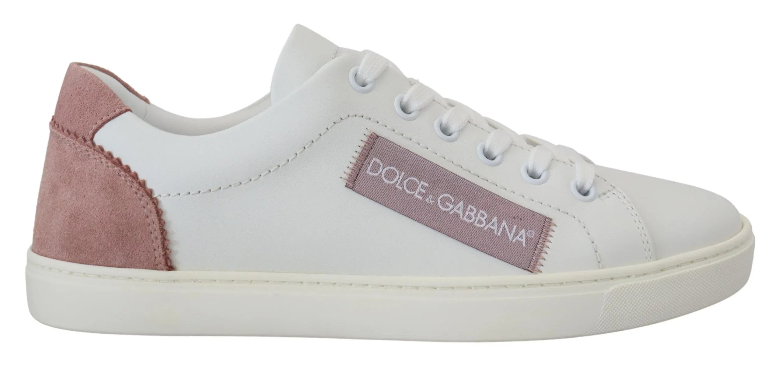 Dolce & Gabbana White Pink Leather Low Top Sneakers Shoes - Zeiniez