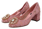 Dolce & Gabbana Pink Taormina Lace Crystal Pumps Pastel Shoes - Zeiniez