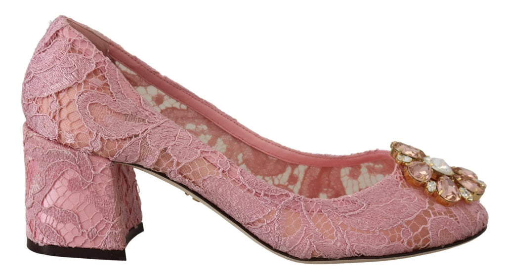 Dolce & Gabbana Pink Taormina Lace Crystal Pumps Pastel Shoes - Zeiniez