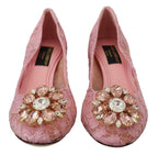 Dolce & Gabbana Pink Taormina Lace Crystal Pumps Pastel Shoes - Zeiniez