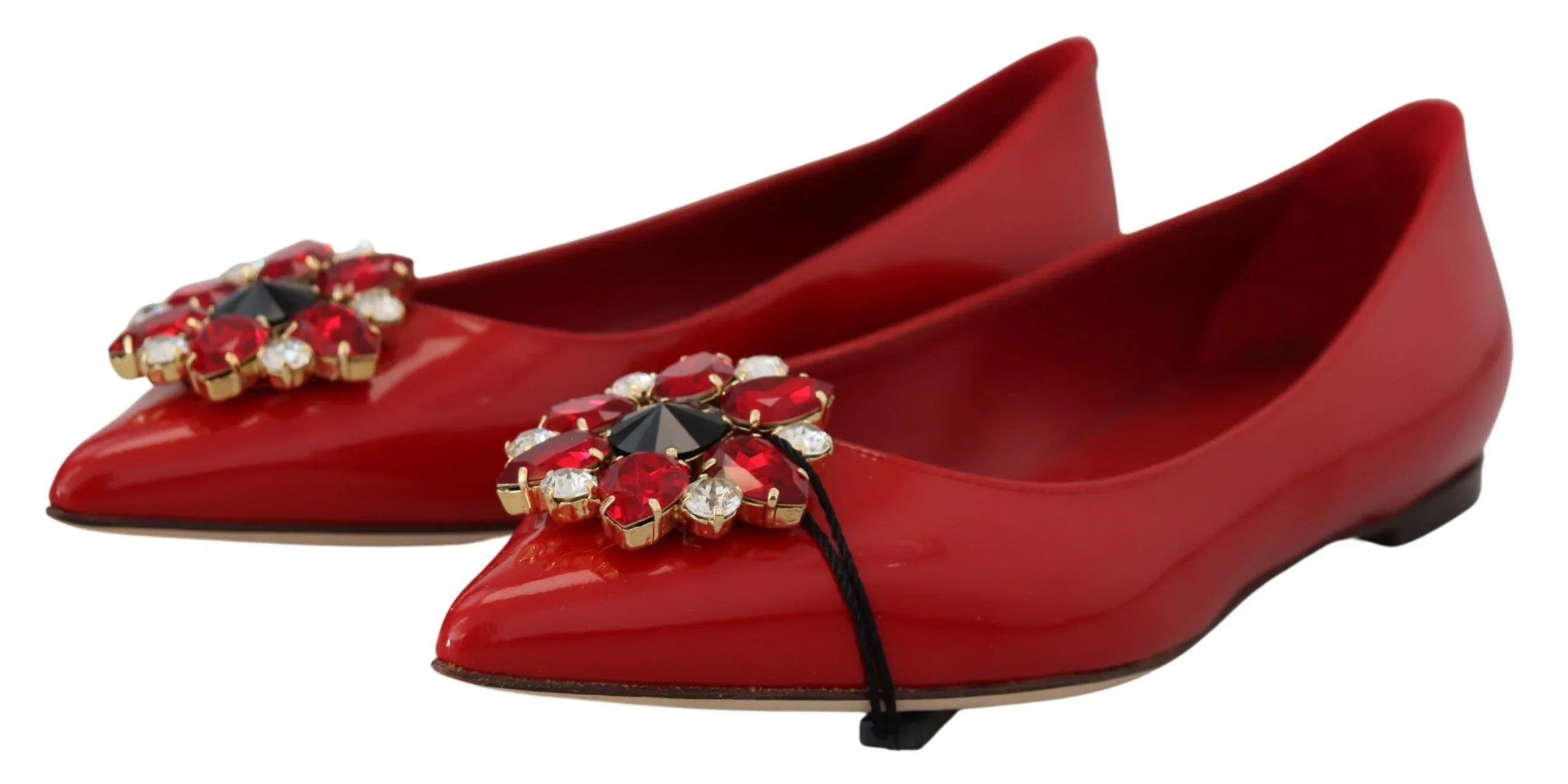 Dolce & Gabbana Red Leather Crystals Loafers Flats Shoes - Zeiniez